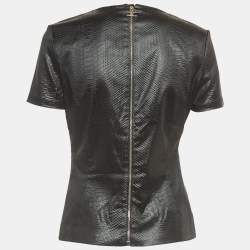 Pre Owned Elisabetta Franchi Black Snake Textured Jacquard Top L