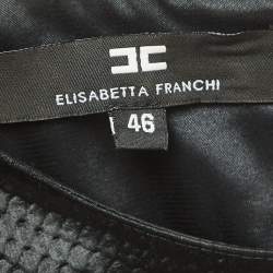 Pre Owned Elisabetta Franchi Black Snake Textured Jacquard Top L