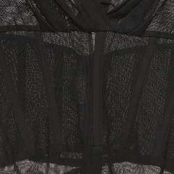 Pre Owned Elisabetta Franchi Black Ruched Mesh Midi Dress M