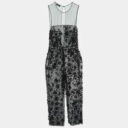 Pre Owned Elisabetta Franchi Black Sequin Embellished Tulle Jumpsuit M