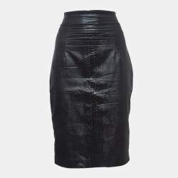 Pre Owned Elisabetta Franchi Black Snake Textured Jacquard Pencil Skirt M