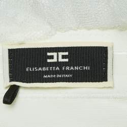 Elisabetta Franchi White Tulle Ruched Off Shoulder Crop Top M