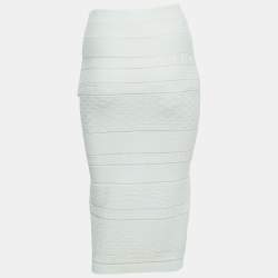 Pre Owned Elisabetta Franchi White Jacquard Knit Pencil Skirt M
