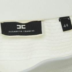 Pre Owned Elisabetta Franchi White Jacquard Knit Pencil Skirt M