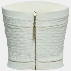 Pre Owned Elisabetta Franchi White Logo Jacquard Knit Tube Top M