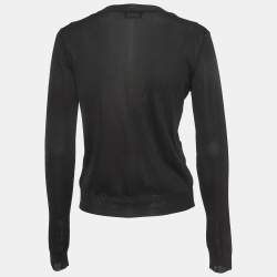 Elisabetta Franchi Black Lurex Knit Button Front Cardigan L