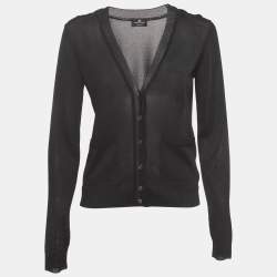 Elisabetta Franchi Black Lurex Knit Button Front Cardigan L