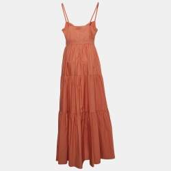 Pre Owned Elisabetta Franchi Orange Cotton Maxi Dress XL