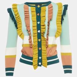 Pre Owned Elisabetta Franchi Multicolor Knit Ruffled Cardigan S