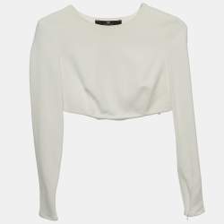 Elisabetta Franchi Off-White Crepe Long Sleeve Crop Top S