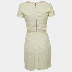 Pre Owned Elisabetta Franchi Cream Crepe Button Detail Belted Mini Dress S