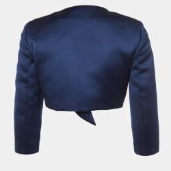 Pre Owned Elisabetta Franchi Navy Blue Satin Draped Cropped Jacket S