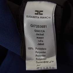 Pre Owned Elisabetta Franchi Navy Blue Satin Draped Cropped Jacket S