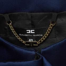 Pre Owned Elisabetta Franchi Navy Blue Satin Draped Cropped Jacket S