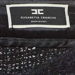 Pre Owned Elisabetta Franchi Navy Blue Tweed Fringed Mini Shorts S