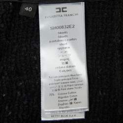 Pre Owned Elisabetta Franchi Navy Blue Tweed Fringed Mini Shorts S