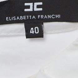 Pre Owned Elisabetta Franchi White Cotton Blend Long Sleeve Top S