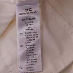 Pre Owned Elisabetta Franchi White Cotton Blend Long Sleeve Top S
