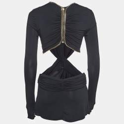 Pre Owned Elisabetta Franchi Black Jersey Chain Detail Cut-out Mini Dress M