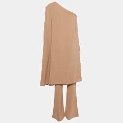 Elisabetta Franchi Beige Crepe Draped One Shoulder Jumpsuit L
