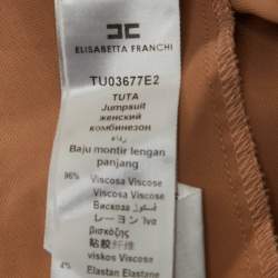 Elisabetta Franchi Beige Crepe Draped One Shoulder Jumpsuit L