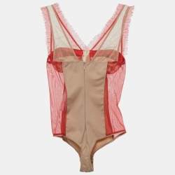 Pre Owned Elisabetta Franchi Beige/Coral Pink Stretch Knit  Sleeveless Bodysuit M