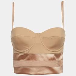 Pre Owned Elisabetta Franchi Beige Satin Strappy Bralette Top M