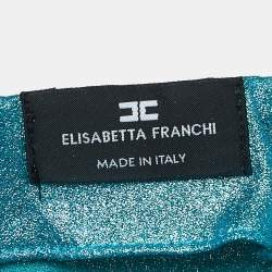 Pre Owned Elisabetta Franchi Blue Teal Lame Draped Mini Dress S