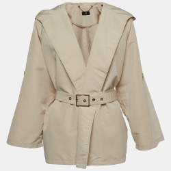 Elisabetta Franchi Beige Synthetic Open Front Belted Short Coat M