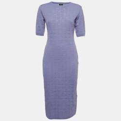 Pre Owned Elisabetta Franchi Light Purple Logo Motif Knit Midi Dress 