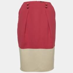 Elisabetta Franchi Pink/Cream Crepe Pleated Knee Length Skirt M