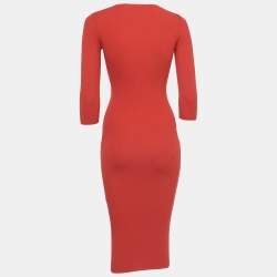 Pre Owned Elisabetta Franchi Red Ribbed Knit Midi Dress S