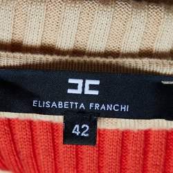 Elisabetta Franchi Beige Striped Knit Open Front Cardigan M