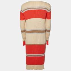 Elisabetta Franchi Beige Striped Knit Open Front Cardigan M