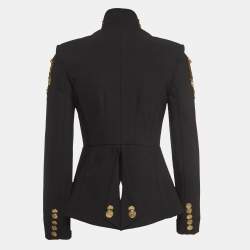 Pre Owned Elisabetta Franchi Black/Gold Sequin-Embellished Crepe Blazer M