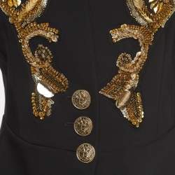 Pre Owned Elisabetta Franchi Black/Gold Sequin-Embellished Crepe Blazer M