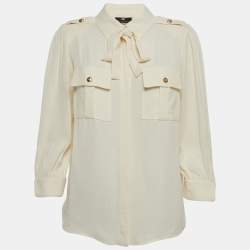 Pre Owned Elisabetta Franchi Ivory White Crepe Safari Shirt M