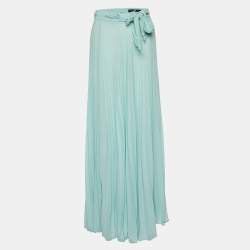 Elisabetta Franchi Green Crepe Pleated Maxi Skirt M