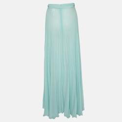 Elisabetta Franchi Green Crepe Pleated Maxi Skirt M
