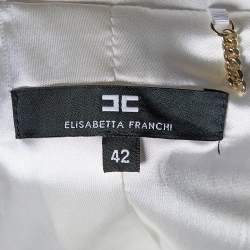 Pre Owned Elisabetta Franchi White Crepe Colorblock Pleated Jacket M