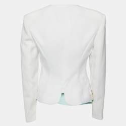 Pre Owned Elisabetta Franchi White Crepe Colorblock Pleated Jacket M