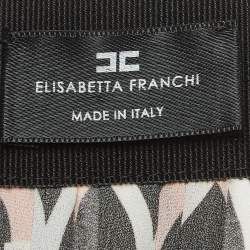 Pre Owned Elisabetta Franchi Black/Beige Printed Pleated Crepe Midi Skirt L