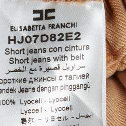 Pre Owned Elisabetta Franchi Beige Denim Belted Loose Fit Shorts S