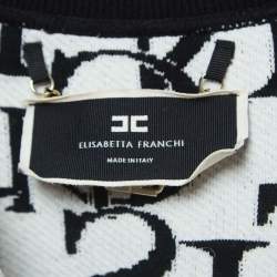 Elisabetta Franchi Black/White Patterned Knit Bomber Jacket S