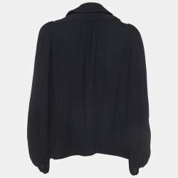 Pre Owned Elisabetta Franchi Black Crepe Chain Detail Long Sleeve Blouse S