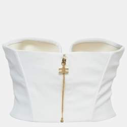 Elisabetta Franchi White Crepe Strapless Padded Crop Top S
