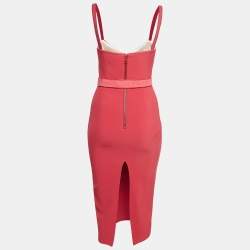Elisabetta Franchi Pink Crepe Belted Fitted Midi Dress S