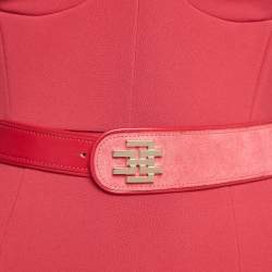 Elisabetta Franchi Pink Crepe Belted Fitted Midi Dress S