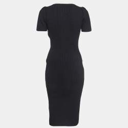 Pre Owned Elisabetta Franchi Black Wool Blend Knit Buttoned Midi Dress S
