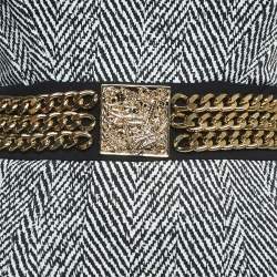 Pre Owned Elisabetta Franchi Black Print Nylon Blend Chain Detail Strapless Mini Dress S